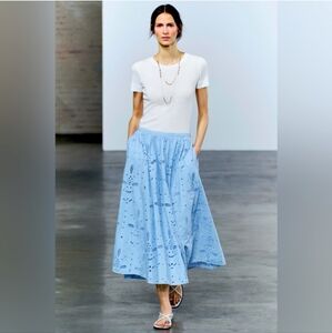 ZARA Light Blue Eyelet Midi Skirt